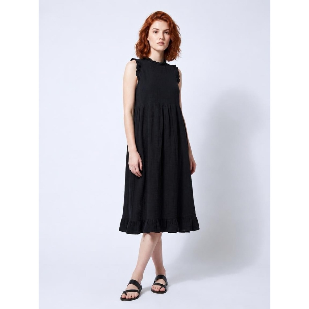 Roolee Mod Ref Black Cotton Gauze Raw Hem Sleeveless Midi Dress Womens Size M